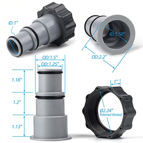 Dimakung Pool Hose Adapter A with Collar for Intex Threaded Connection Pump, Converts 1.5 & 1.25-inch Hoses (2 Pack - Image 2