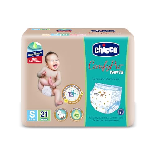 Chicco Comfy-Pro Pant Style Baby Diapers | Anti-bacterial benefits | Ultra Soft & 12hrs protection | Wetness indicator & Disposing Tapes - Small, 21 Count, 4-8 Kg - Image 1