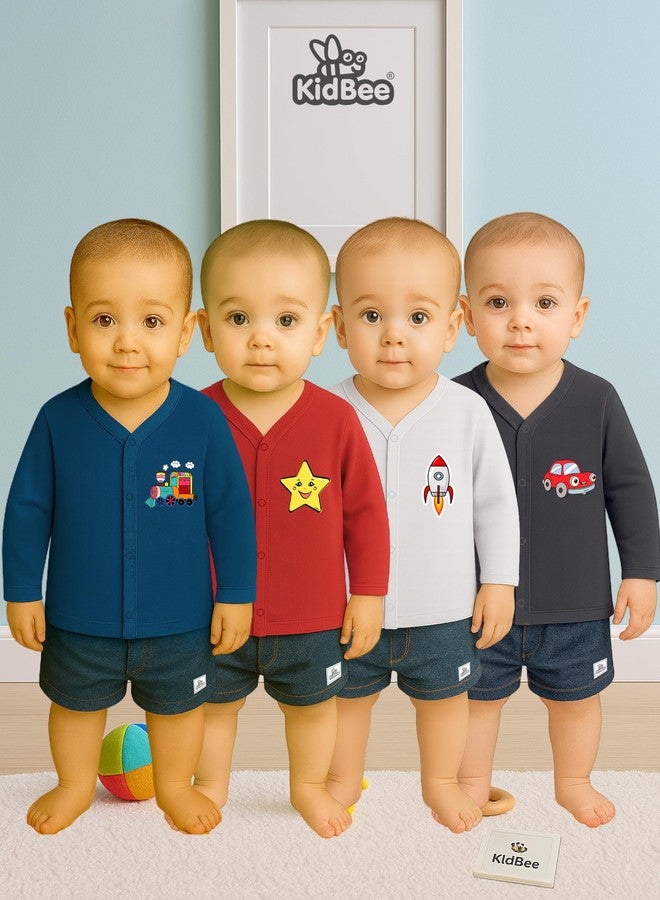 Kidbee Unisex Baby Cotton Jabla Top, Front-Open, Full Sleeve Set of 4 (in, Age, 18 Months, 24 Months, Regular, PL-JFS-Multi-4pc) - Image 2
