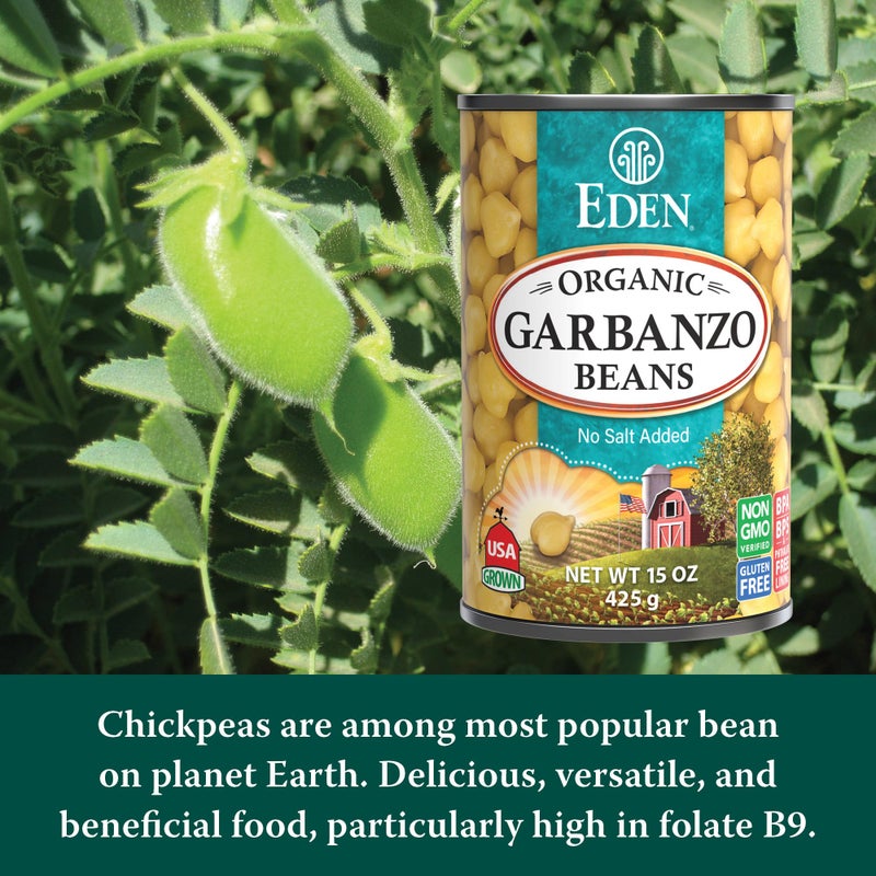 Eden Organic Garbanzo Beans, Chickpeas, 15 oz Can (12-Pack Case), No Salt Added, Non-GMO, Gluten Free, Vegan, Kosher, U.S. Grown, Heat and Serve, Macrobiotic - Image 3
