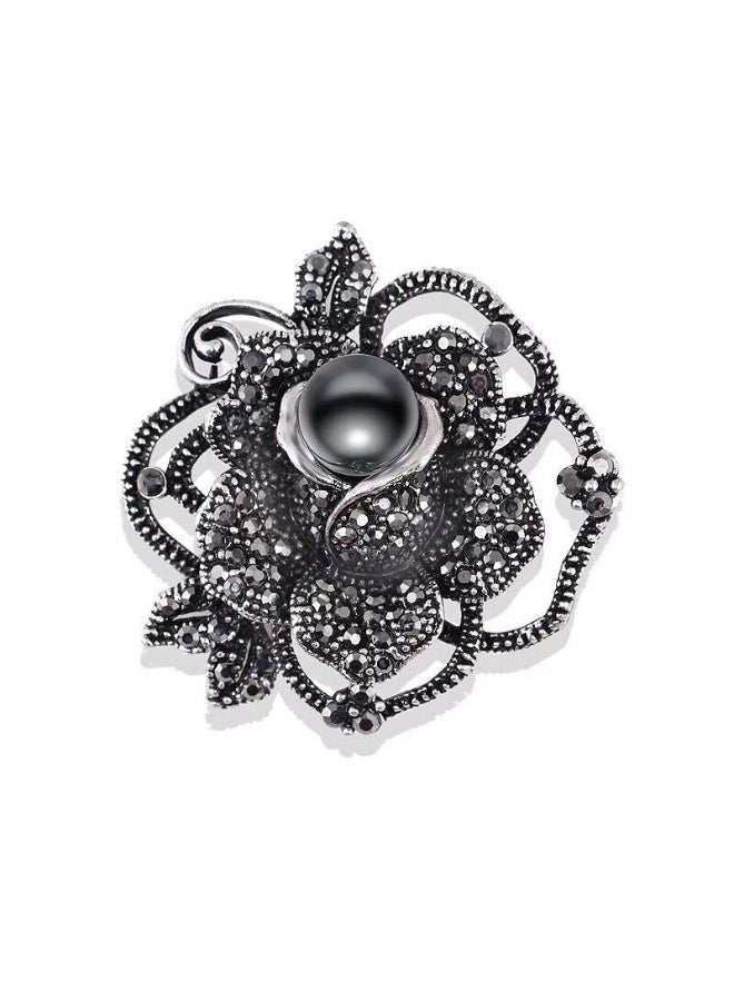 KUYING Vintage Fhinestone Black Pearl Alloy Brooch