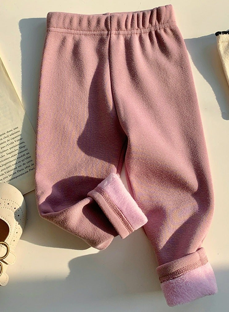 Loquat Kids Solid Color Thick Thermal Underwear Pants Cotton Soft Long Johns Base Layer Bottom Children's Pajama Pants Pinkish Purple 