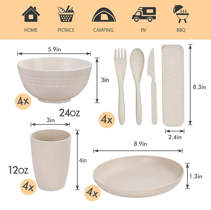 STAR WORK Wheat Straw Dinnerware Set | Unbreakable Dinnerware Sets | Dishwasher Microwave Safe Dinnerware | Eco Friendly Non Breakable |4 Plates,4 Bowls,4 Cups,16 Cutlery | (28 Pcs Multicolour) - Image 2