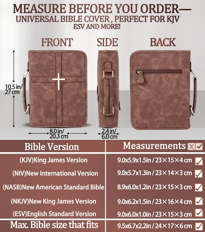 HFLZBRO Vegan Leather Bible Cover Case, Bible Bag with Phone Pocket, Bible Case for Men Women, Christian Gift Box Packaging (Brown) - Image 3