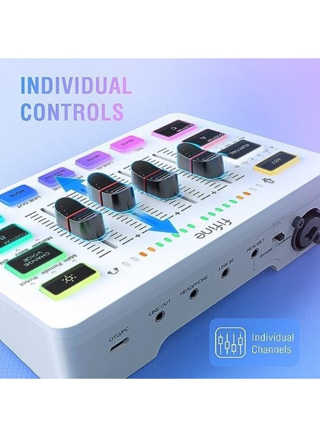 FIFINE AmpliGame SC3 Gaming Audio Mixer with XLR Microphone Interface, 4 Channel Streaming Mixer, RGB Lighting, Podcast and Live Streaming Sound Card - Image 3