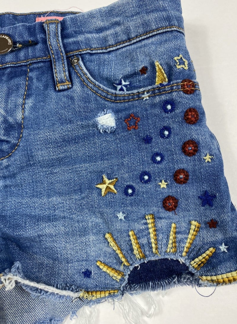 Women summer denim shorts embroidery sun - Image 2