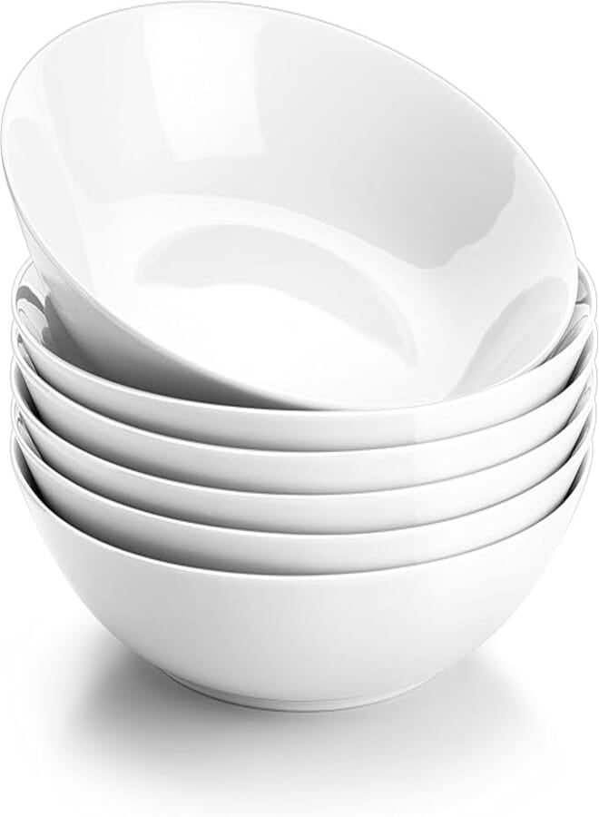 MALACASA Regular Series, 850 ml Porcelain Pasta Plates, Soup Plates, Salad Bowl Set, 6 Pieces, White