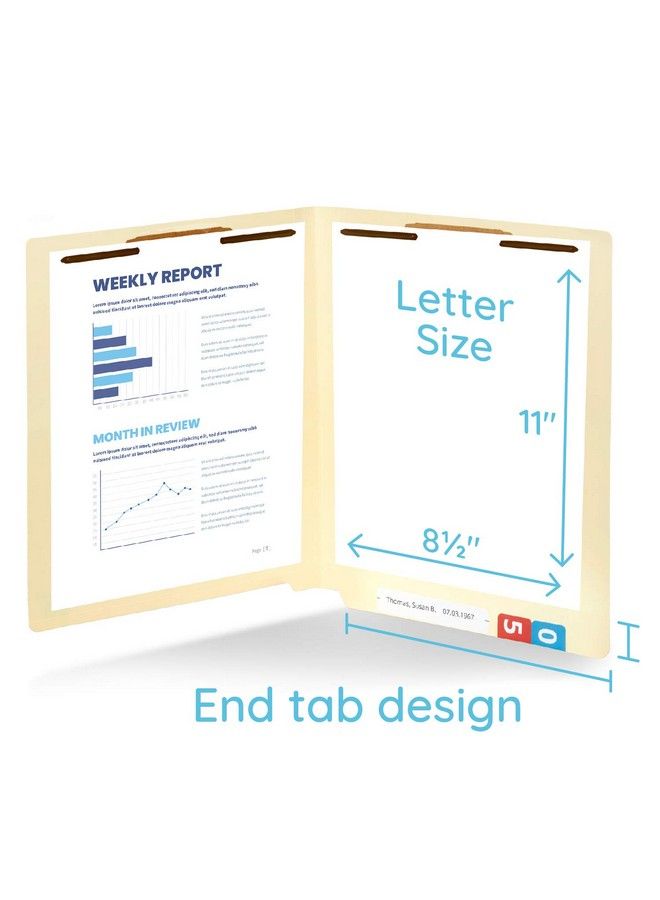 Blue Summit Supplies مجلدات ملفات مانيل الثقيلة مع علامات نهاية معززة وقص مستقيم مع 2 مشبك، مجلدات ملفات طبية قياسية بحجم رسالة مانيل، 50 حزمة - Image 3