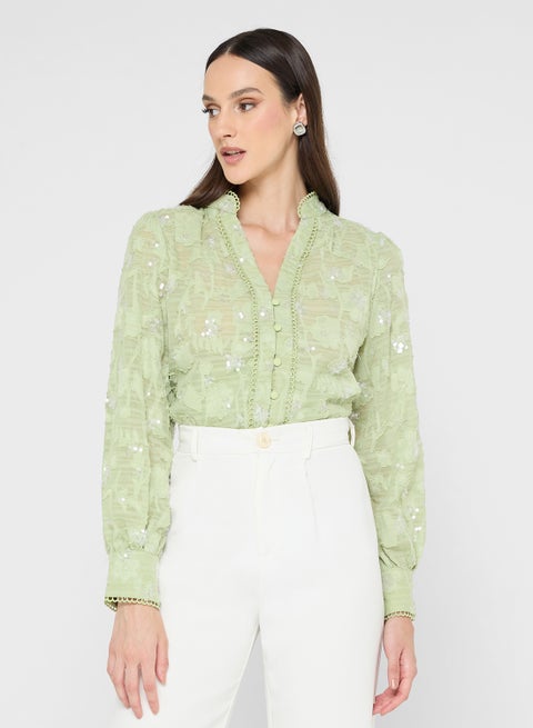 Button Down Shirt With Embellishment
