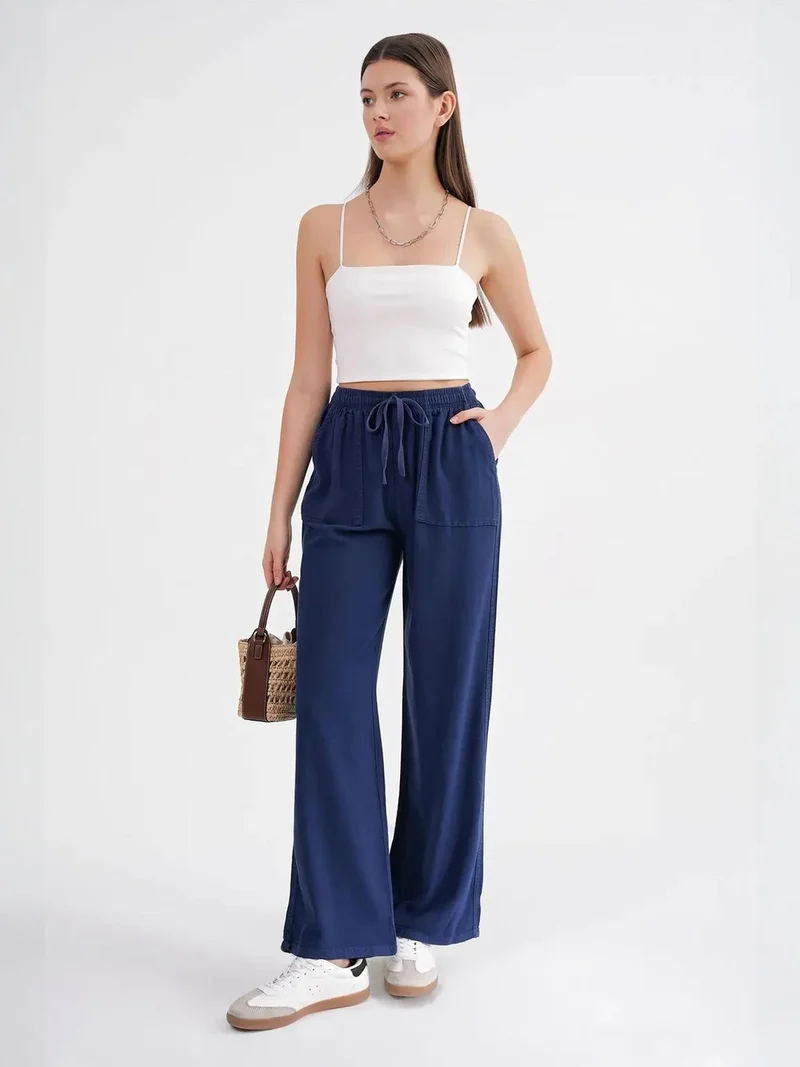 MixRay Mixray Elastic Waist Straight Leg Pants
