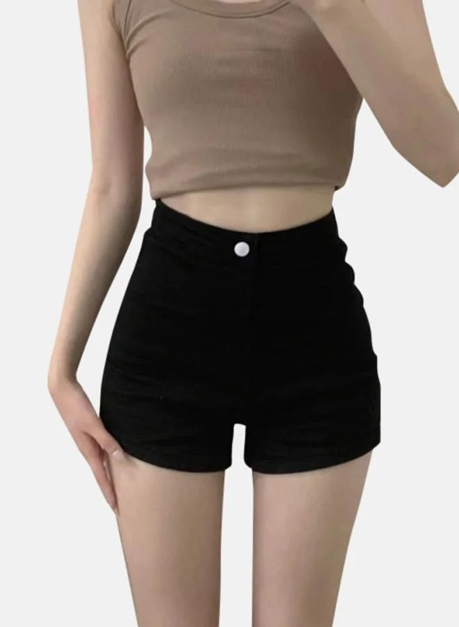يونيكي Black Slim Fit High-Rise Denim Shorts