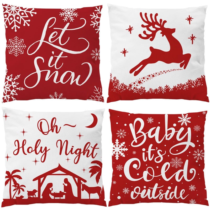 EZVING Set of 4 22x22 Christmas Pillow Covers Baby It's Cold Outside Gift Pine Tree Snowflake 22 x 22 Christmas Throw Pillow Case Set of 4 Soft Velvet Cushion Cover Home Office Decorative Square - Image 1