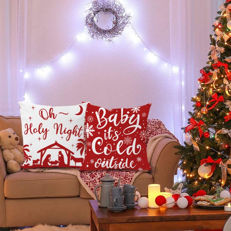 EZVING Set of 4 22x22 Christmas Pillow Covers Baby It's Cold Outside Gift Pine Tree Snowflake 22 x 22 Christmas Throw Pillow Case Set of 4 Soft Velvet Cushion Cover Home Office Decorative Square - Image 5