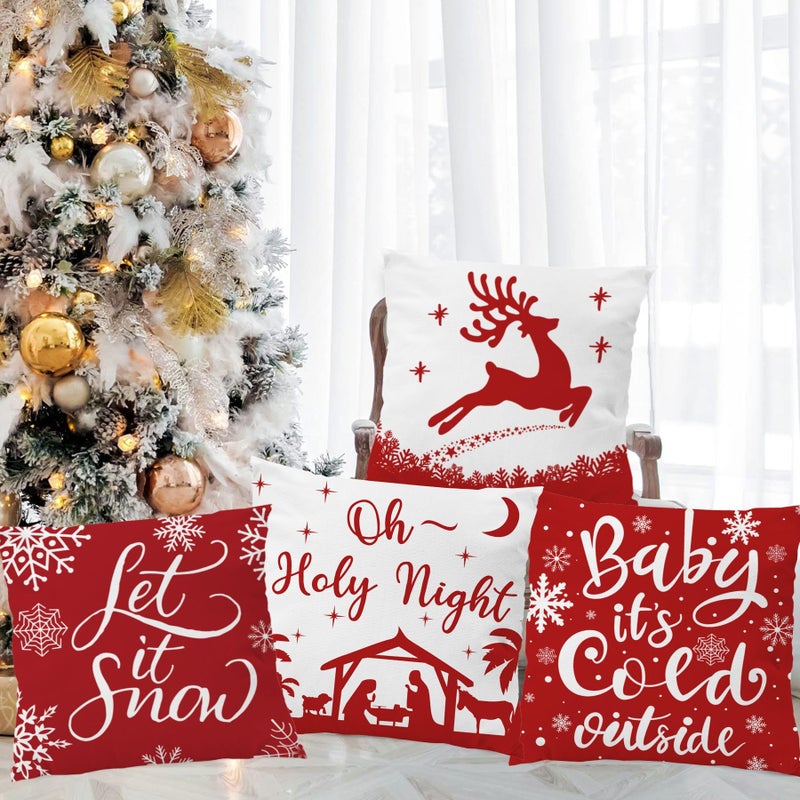 EZVING Set of 4 22x22 Christmas Pillow Covers Baby It's Cold Outside Gift Pine Tree Snowflake 22 x 22 Christmas Throw Pillow Case Set of 4 Soft Velvet Cushion Cover Home Office Decorative Square - Image 3