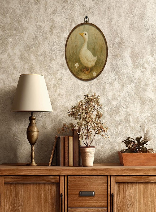 KLYTINK Vintage Goose Round Wall Art Framed,Retro Country Goose Circular Wall Art Decor,Canvas Print with Wildflower Design,Farmhouse Decor for Bedroom, Living Room, Gallery Space, Mother's Day Gift for Mom 10"x10" (Goose-01) - Image 4