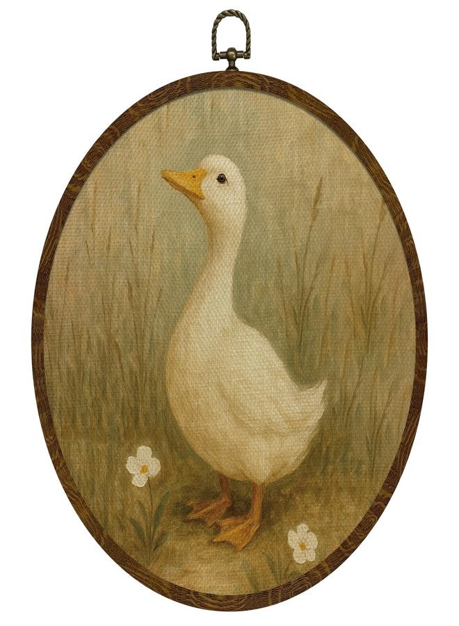 KLYTINK Vintage Goose Round Wall Art Framed,Retro Country Goose Circular Wall Art Decor,Canvas Print with Wildflower Design,Farmhouse Decor for Bedroom, Living Room, Gallery Space, Mother's Day Gift for Mom 10"x10" (Goose-01) - Image 1