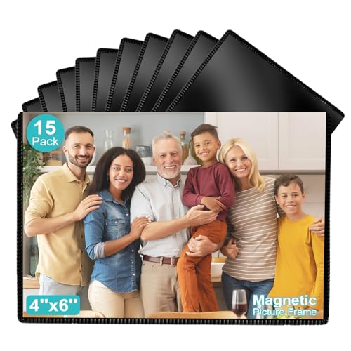 Sloworld Magnetic Picture Frame 15 Pack Magnet Photo Frames for Refrigerator 4x6 Reusable Fridge Photograph Frames for LockerWhiteboardOffice Cabinet Black 15 Pack