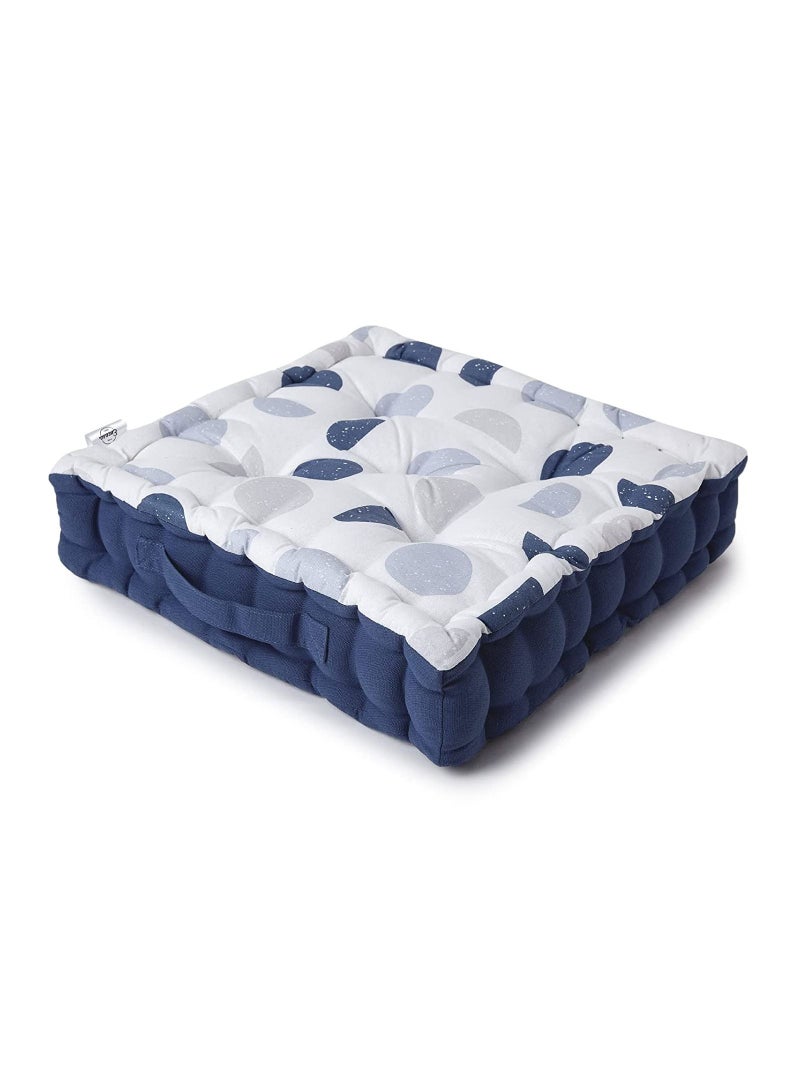 Homes Square Floor Cushions 40X40X8cm  Blue Moon Printed Cotton Fabric With Cotton Filler Ideal Size For Seating Meditation Yoga - Image 1