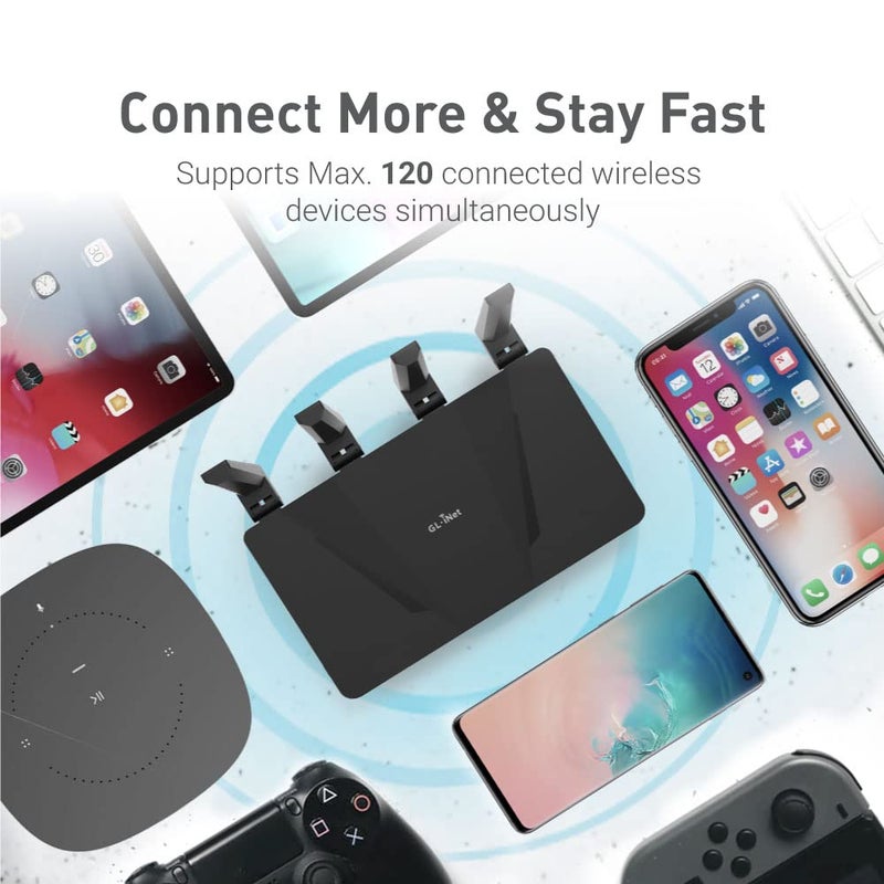 GL.iNet GL-AX1800(Flint) WiFi 6 Router -Dual Band Gigabit Wireless Internet Router | 5 x 1G Ethernet Ports | Up to 120 Devices | OpenVpn&WireGuard - Image 2