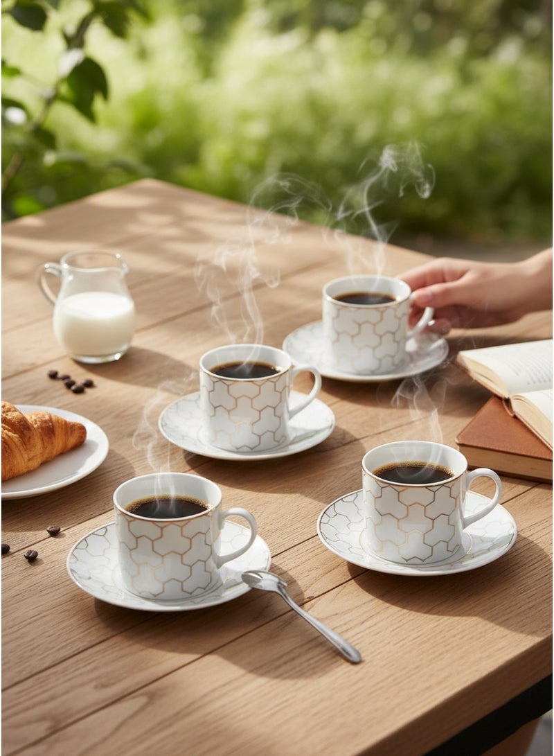 دوف طقم أكواب وصحون من البورسلين الصافي مكون من 12 قطعة، 200 مل، أبيض/ذهبي، طقم مكون ل 6 أشخاص - Image 2