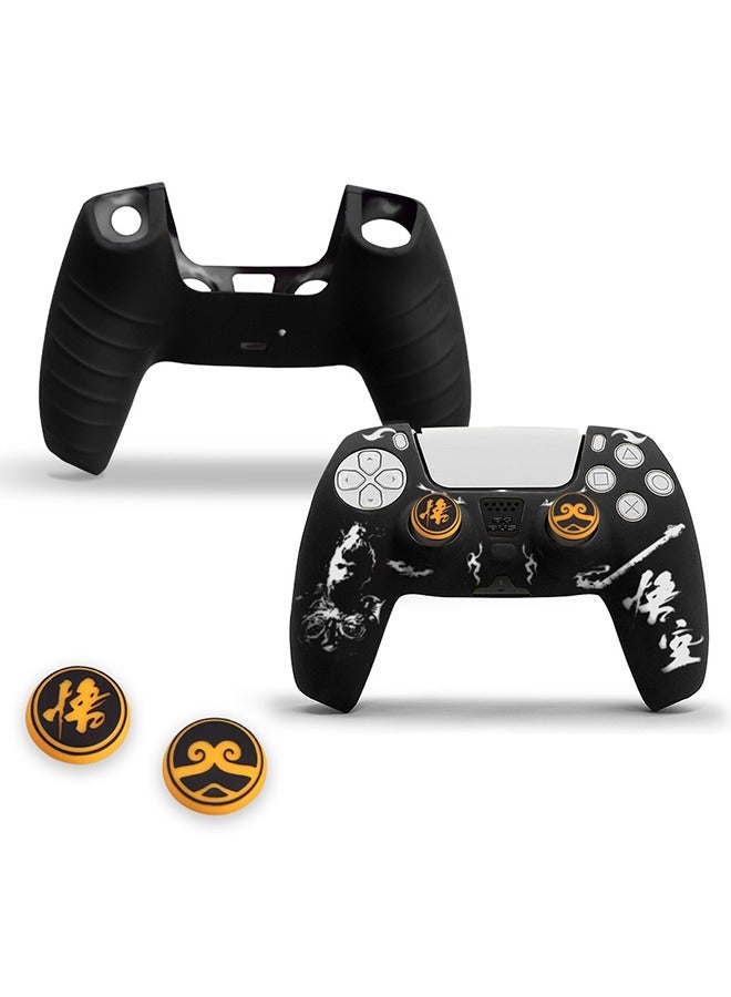 Wukong Theme PS5 Controller Silicone Protective Case, with Anti-Shock and Anti-Scratch Properties Comes, with Thumbstick Caps, Black Myth Wukong Skin Friendly Gamepad Protective Sleeve - Black - Image 1