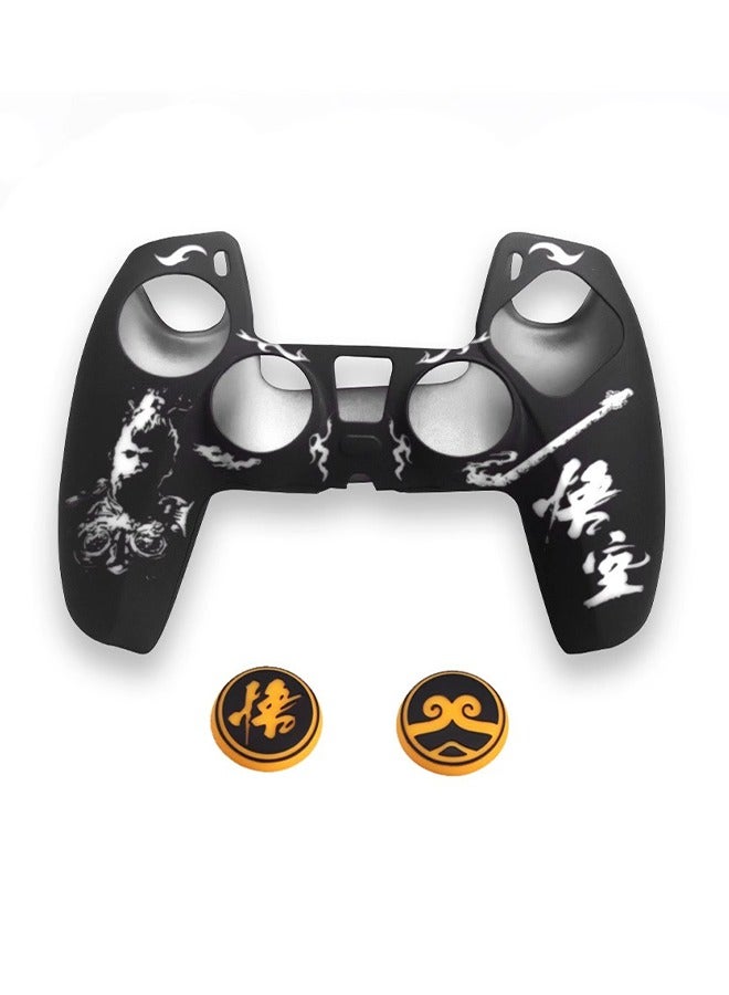 Wukong Theme PS5 Controller Silicone Protective Case, with Anti-Shock and Anti-Scratch Properties Comes, with Thumbstick Caps, Black Myth Wukong Skin Friendly Gamepad Protective Sleeve - Black - Image 2