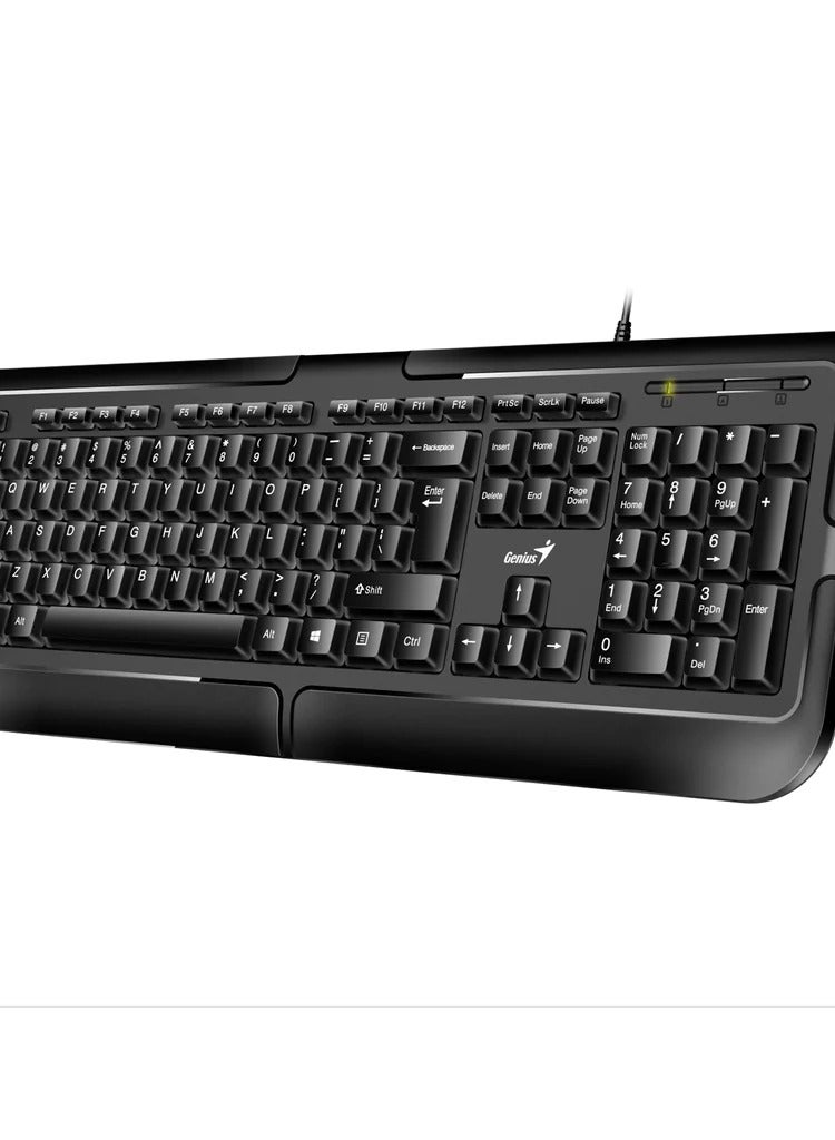 Genius Inter-Tech KB-118 USB QWERTZ Keyboard in Black A standard wired keyboard with an ergonomic design and responsive keys that provides a stable USB connection and is suitable for everyday use.  - Image 1