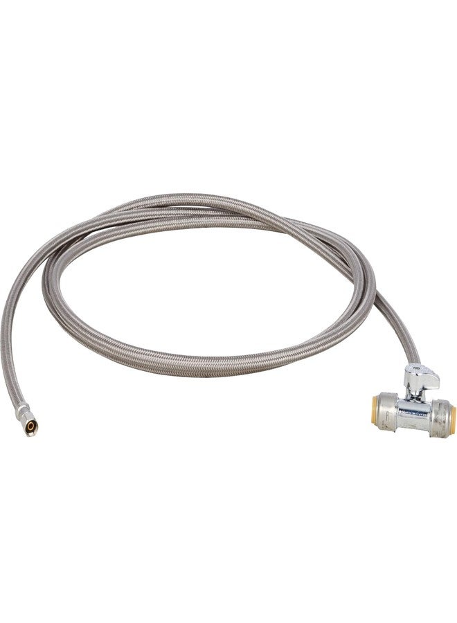 SharkBite Max 10 Foot Stainless Steel Ice Maker Connector with Tee Stop Valve, 1/2 Inch PTC x 1/4 Inch Compression Outlet, PEX Pipe, Copper, CPVC, PE-RT, UR26038 - Image 1