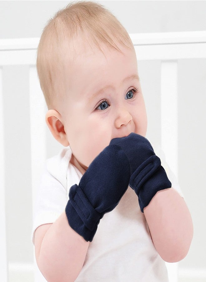 Reyow Newborn Baby No Scratch Mittens Stay On, 100% Cotton Breathable, Adjustable Infant Gloves for Baby Boys Girls Mittens, Navy/Gray, 0-3 Months - Image 4