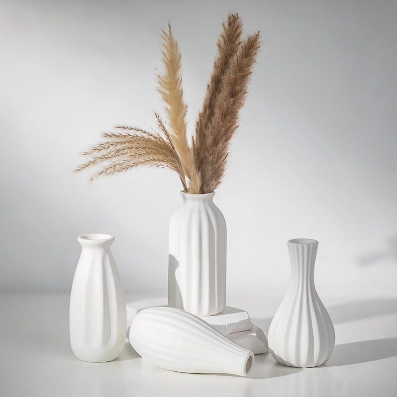 NUPTIO White Ceramic Vase for Table Decor: NUPTIO Small Bud Vases for Flowers - Centerpiece Table Decorations for Christmas Home Wedding Dining Room Set of 4 - Image 1