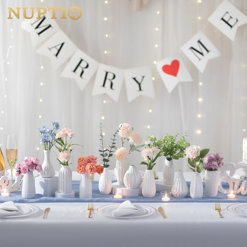 NUPTIO White Ceramic Vase for Table Decor: NUPTIO Small Bud Vases for Flowers - Centerpiece Table Decorations for Christmas Home Wedding Dining Room Set of 4 - Image 5