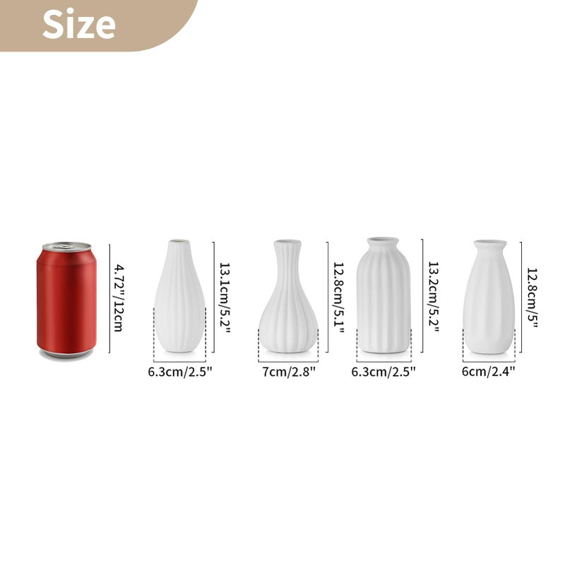 NUPTIO White Ceramic Vase for Table Decor: NUPTIO Small Bud Vases for Flowers - Centerpiece Table Decorations for Christmas Home Wedding Dining Room Set of 4 - Image 4