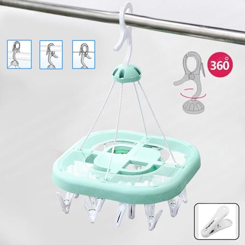 Funeiko Clips Hanger for Clothes Drying, Plastic Square Shape Cloth Drying Hanging Hanger with 24 Clips/Pegs, Baby Clothes Hanger, Clips for Cloth Hanging, Cloth Clips - Image 3