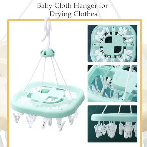 Funeiko Clips Hanger for Clothes Drying, Plastic Square Shape Cloth Drying Hanging Hanger with 24 Clips/Pegs, Baby Clothes Hanger, Clips for Cloth Hanging, Cloth Clips - Image 5