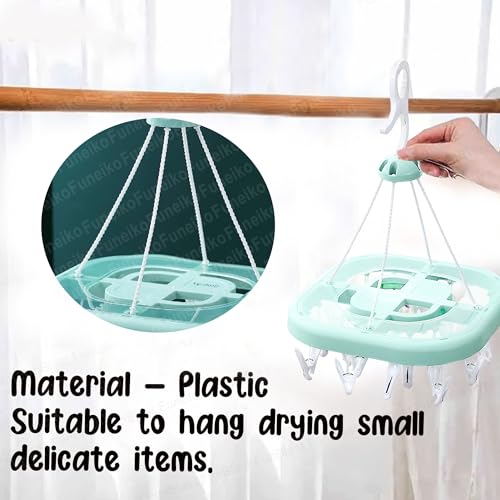 Funeiko Clips Hanger for Clothes Drying, Plastic Square Shape Cloth Drying Hanging Hanger with 24 Clips/Pegs, Baby Clothes Hanger, Clips for Cloth Hanging, Cloth Clips - Image 4