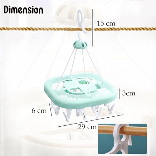 Funeiko Clips Hanger for Clothes Drying, Plastic Square Shape Cloth Drying Hanging Hanger with 24 Clips/Pegs, Baby Clothes Hanger, Clips for Cloth Hanging, Cloth Clips - Image 2