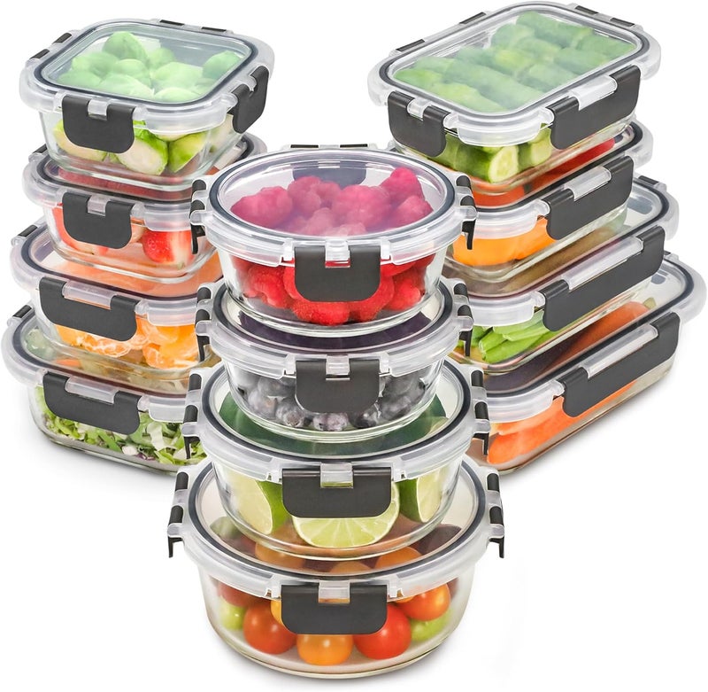 Freshware Glass Storage Containers with Lids 24 Pieces 12 Containers with 12 Lids Glass Meal Prep Container for Lunch Glass Food Storage Containers with Lids Leak Proof Freezer Safe - Image 1