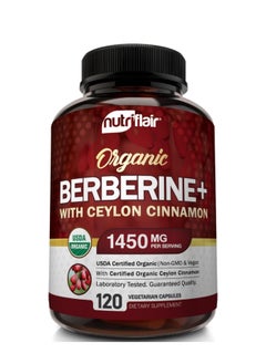 NutriFlair Premium Berberine HCL Organic Ceylon Cinnamon (120 Capsules,1450mg Plus)  - Image 1