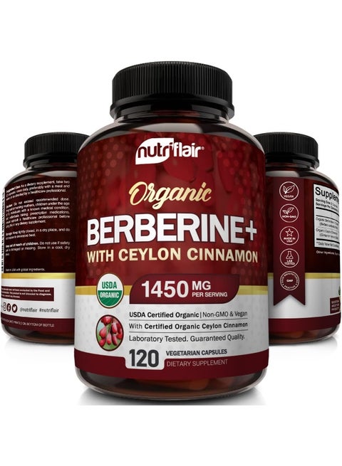 NutriFlair Ceylon Cinnamon Berberine HCL Chromium Capsules - 1200mg Per Serving - Supports Lipid - Foto 8