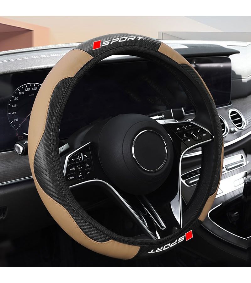 Pink Carbon Fiber Pattern Anti Slip Steering Wheel Cover Universal Fit Sporty Style - Image 2