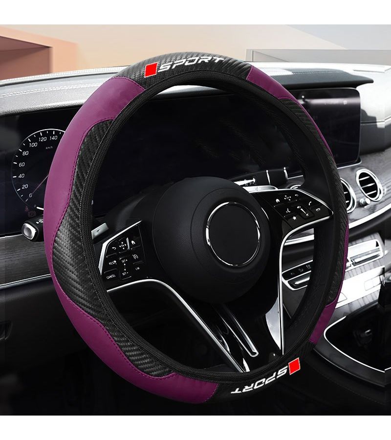 Pink Carbon Fiber Pattern Anti Slip Steering Wheel Cover Universal Fit Sporty Style - Image 5