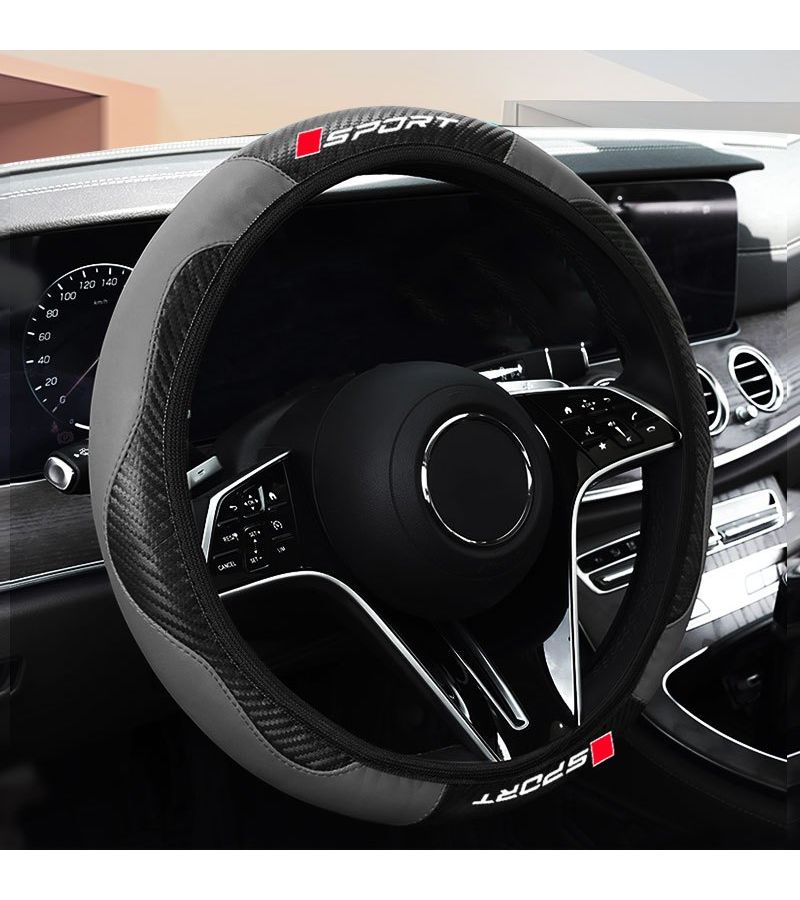 Pink Carbon Fiber Pattern Anti Slip Steering Wheel Cover Universal Fit Sporty Style - Image 4