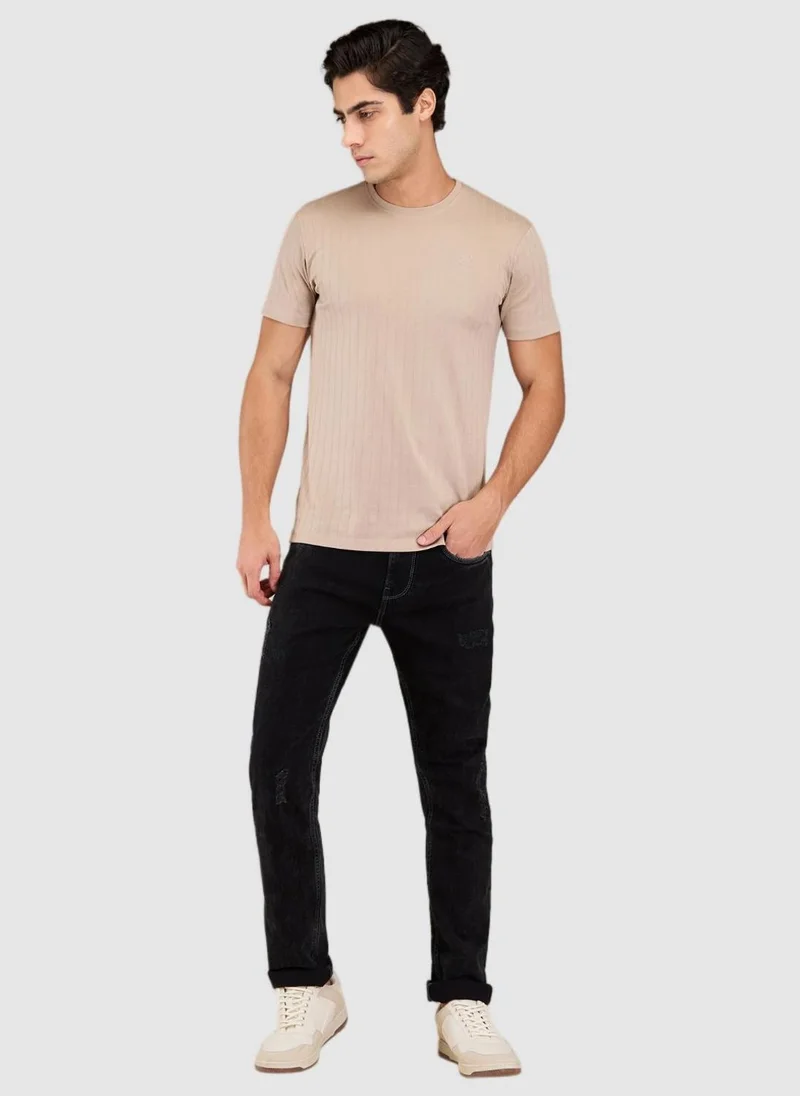 Being Human BLACK TONE Men Classic Slim Fit Mildly Distressed Light Fade Stretchable Jeans for Men | Best Price UAE