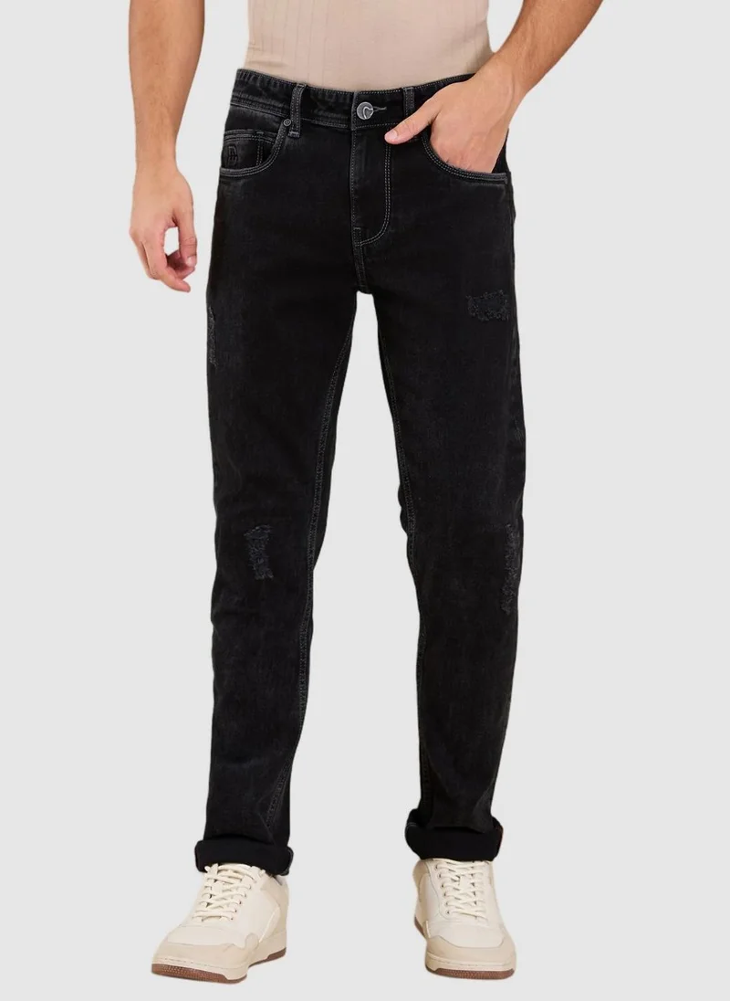 Being Human BLACK TONE Men Classic Slim Fit Mildly Distressed Light Fade Stretchable Jeans for Men | Best Price UAE