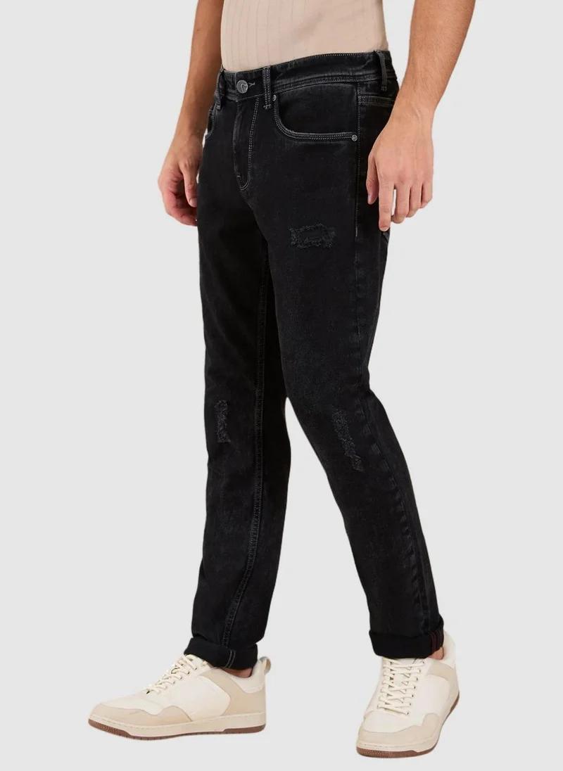 Being Human BLACK TONE Men Classic Slim Fit Mildly Distressed Light Fade Stretchable Jeans for Men | Best Price UAE