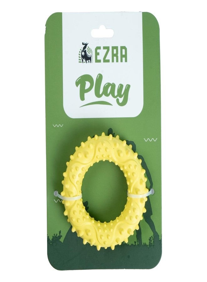 EZRA لعبة مضغ صغيرة حلقية الشكل من إيزرا بلاي للكلاب - أصفر | مطاط متين غير سام، ذو سطح محكم للحفاظ على صحة الأسنان | لعبة تفاعلية للجلب والمضغ لجميع السلالات - Image 1