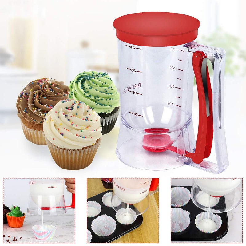 BBSTARZ Pancake Batter Dispenser â€“ 4-Cup Batter Dispenser with Squeeze Handle & Measuring Marks for Pancakes, Waffles, Muffins, Crepes & Cupcakes â€“ Baking Tool(Red) - Image 3