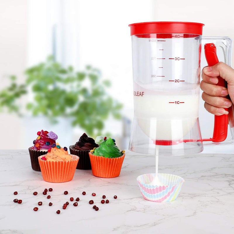 BBSTARZ Pancake Batter Dispenser â€“ 4-Cup Batter Dispenser with Squeeze Handle & Measuring Marks for Pancakes, Waffles, Muffins, Crepes & Cupcakes â€“ Baking Tool(Red) - Image 4