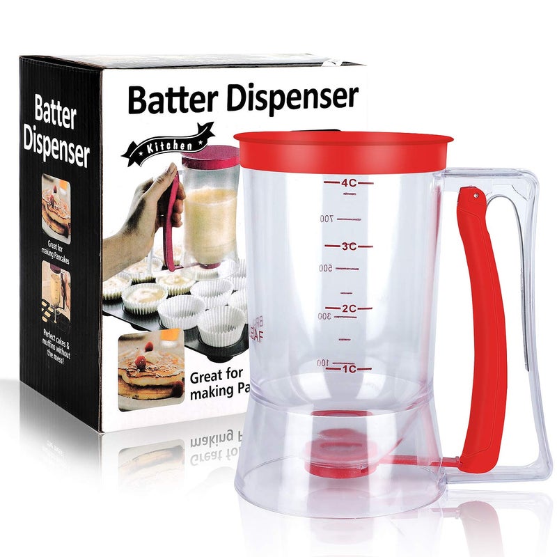 BBSTARZ Pancake Batter Dispenser â€“ 4-Cup Batter Dispenser with Squeeze Handle & Measuring Marks for Pancakes, Waffles, Muffins, Crepes & Cupcakes â€“ Baking Tool(Red) - Image 2