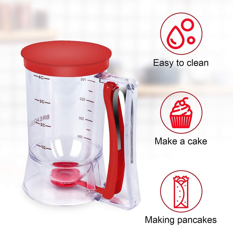 BBSTARZ Pancake Batter Dispenser â€“ 4-Cup Batter Dispenser with Squeeze Handle & Measuring Marks for Pancakes, Waffles, Muffins, Crepes & Cupcakes â€“ Baking Tool(Red) - Image 5
